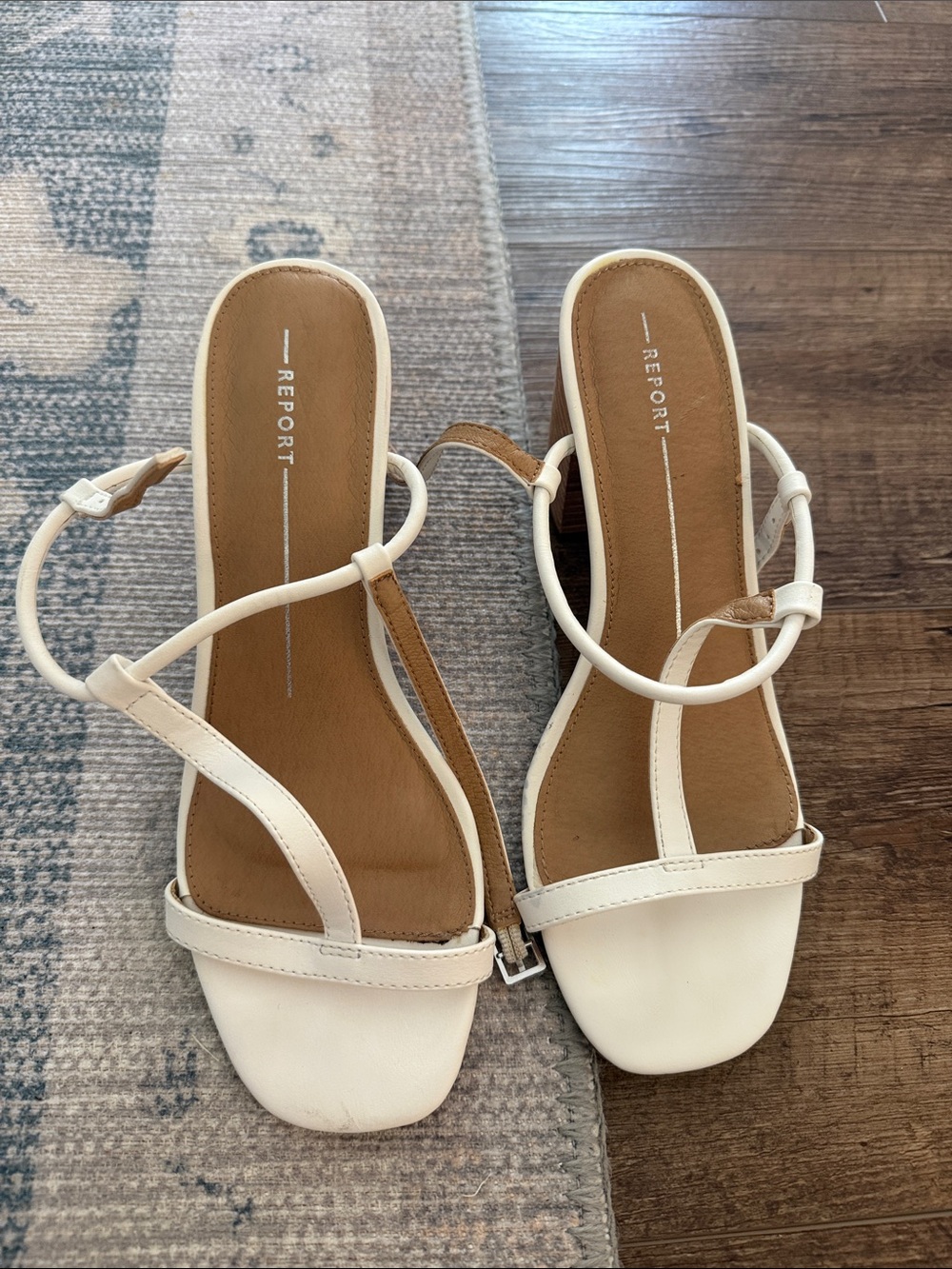 Report Cream Strappy Square-Toe Heeled Sandals